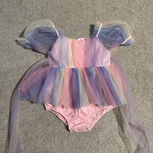 Arabella And Rose Unicorn Party Baby Girl Rainbow Tulle Romper Size 1 EUC